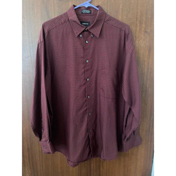 Claiborne Men's Red Plaid button down dress shirt size 16-1/2 32-33 Large - Picture 2 of 13